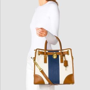 MICHAEL KORS LARGE HAMILTON STRIPED CANVAS TOTE